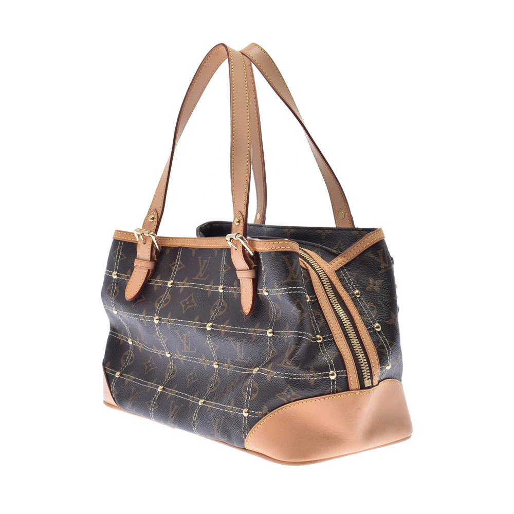 Louis Vuitton Monogram Handbag Brown Canvas Rivet Brown